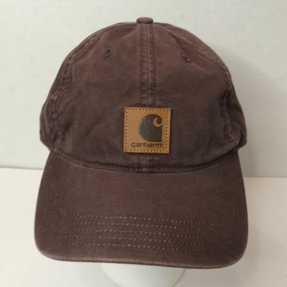 Carhartt Maroon Leather Patch Embroidered Back Adjustable Baseball Trucker Cap